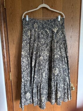 Ralph Lauren navy and Cream Paisley Tiered Midi Skirt